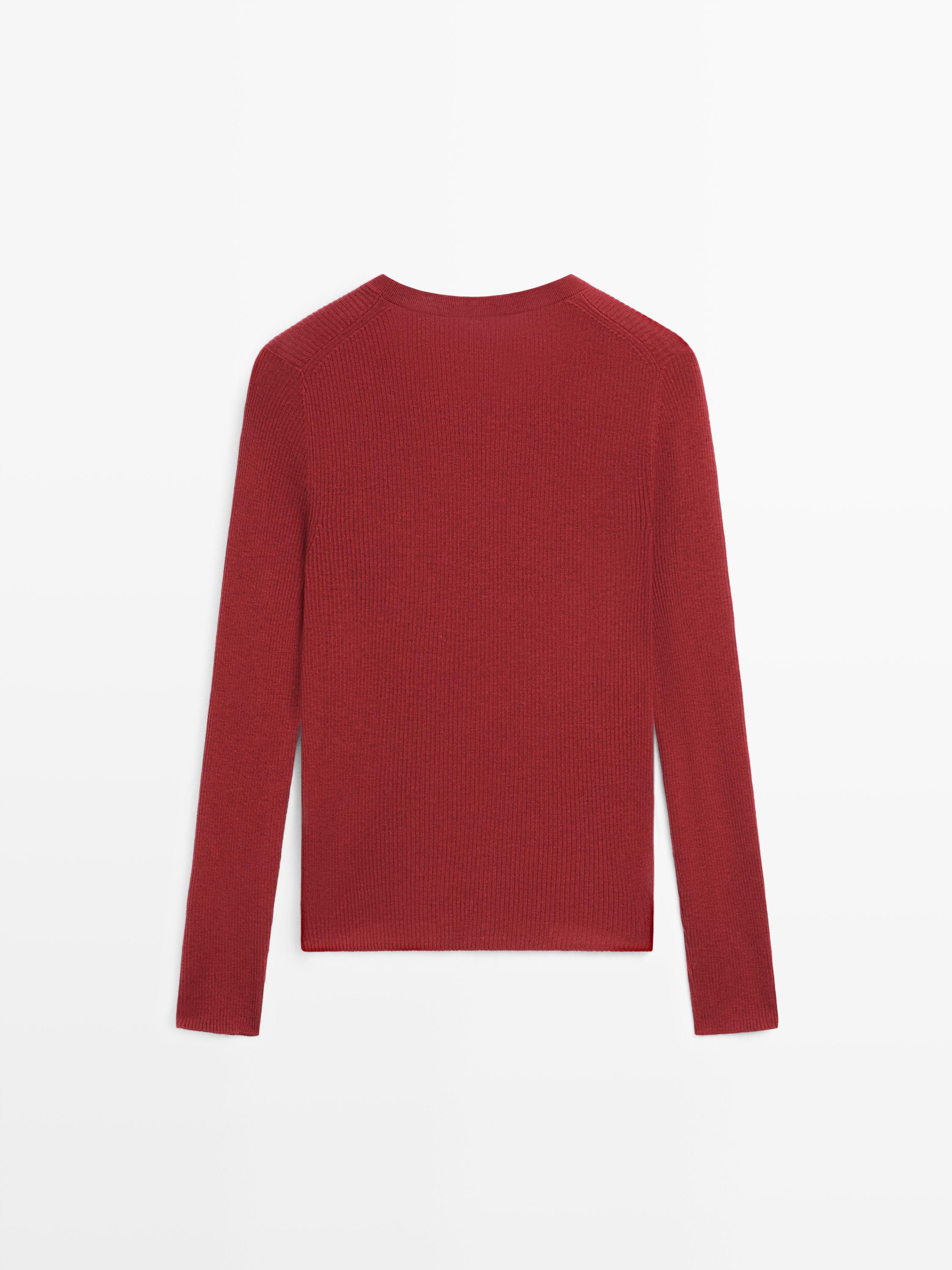 Ribbed knit wool blend sweater